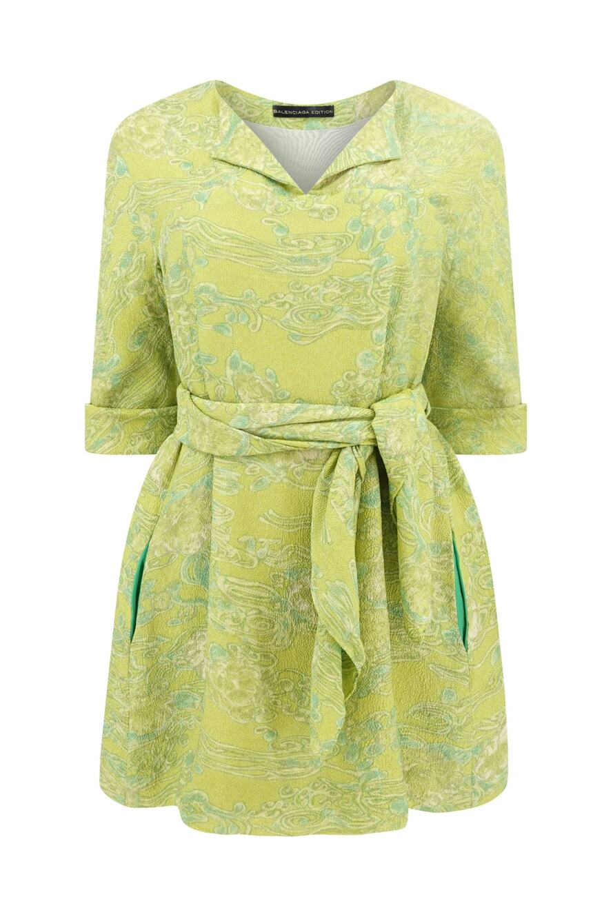 Balenciaga Edition Nicolas Ghesquière Chartreuse Cloqué Brocade Tunic & Scarf